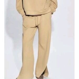 Zara Interlock Wide-Leg Sweatpants With Opening Tan Size XL NWOT